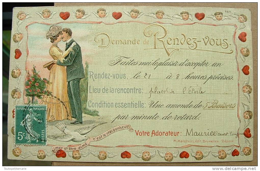 Carte Gauffrée Demande De Rendez Un Couple S'embrasse - Autres & Non Classés