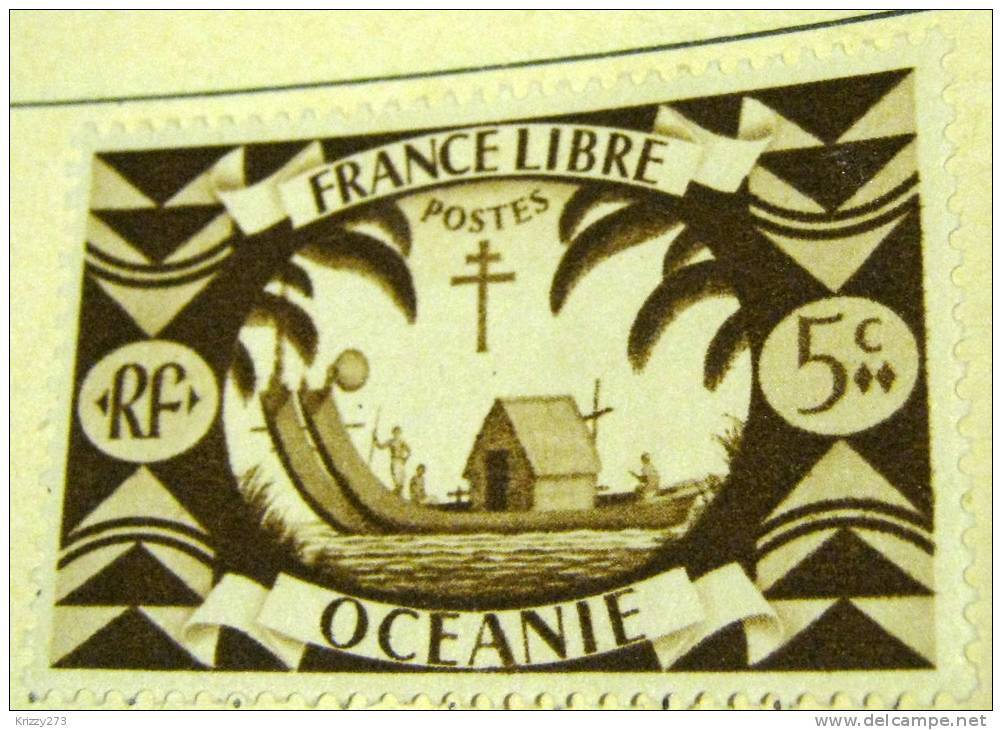 Oceanic Settlements 1942 Free French Issue Polynesian Travelling Canoe 5c - Mint - Other & Unclassified