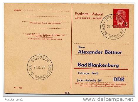 PHARMACOLOGY Stockholm Sweden 1961 On East German Reply Postal Card P 65 A Special Print - Pharmacy
