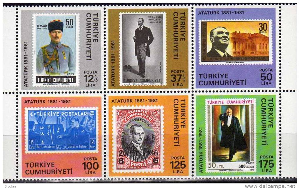 Briefmarken 1981 Der Türkei Auf Marken Der Türkiye 2557/2 Im 6-Block ** 18€ 100.GT Atatürk Fogli Bf Se-tenant Of Turkye - Neufs