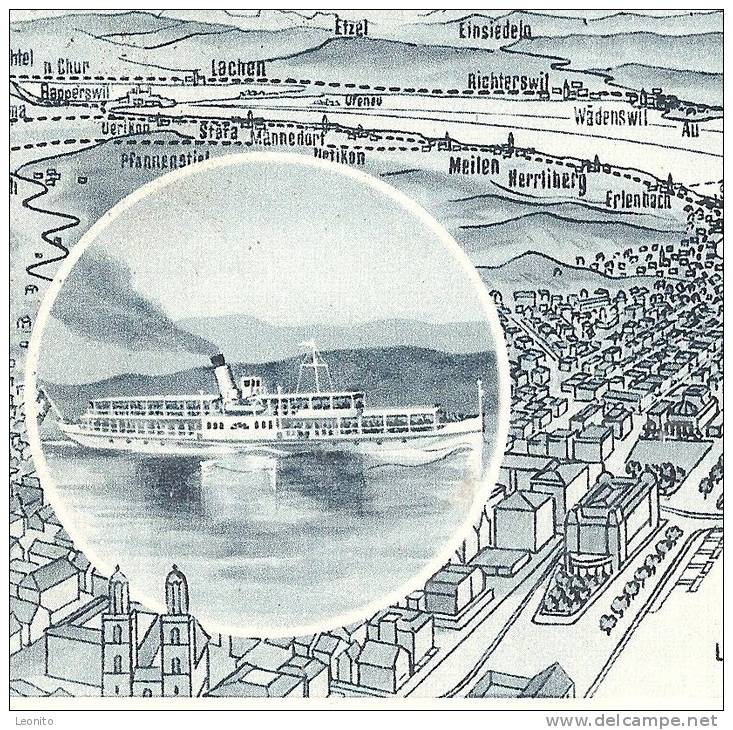 DAMPFSCHIFFAHRT Auf Dem Zürichsee Goldbach Erlenbach Stäfa Rapperswil Lachen Au......1949 - Dampfer