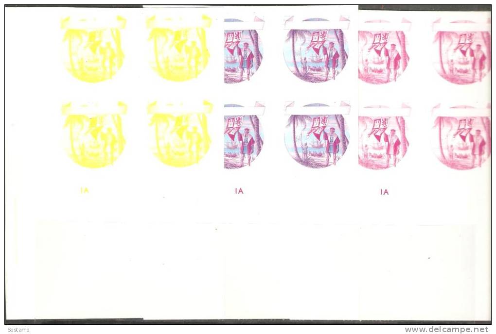 St Vincent 1988 Columbus US Bicent $1.50 Ship & Flag 5 Imperf Colour Trial Plate Proofs In MNH Plate No. Blocks 4 - St.Vincent (1979-...)