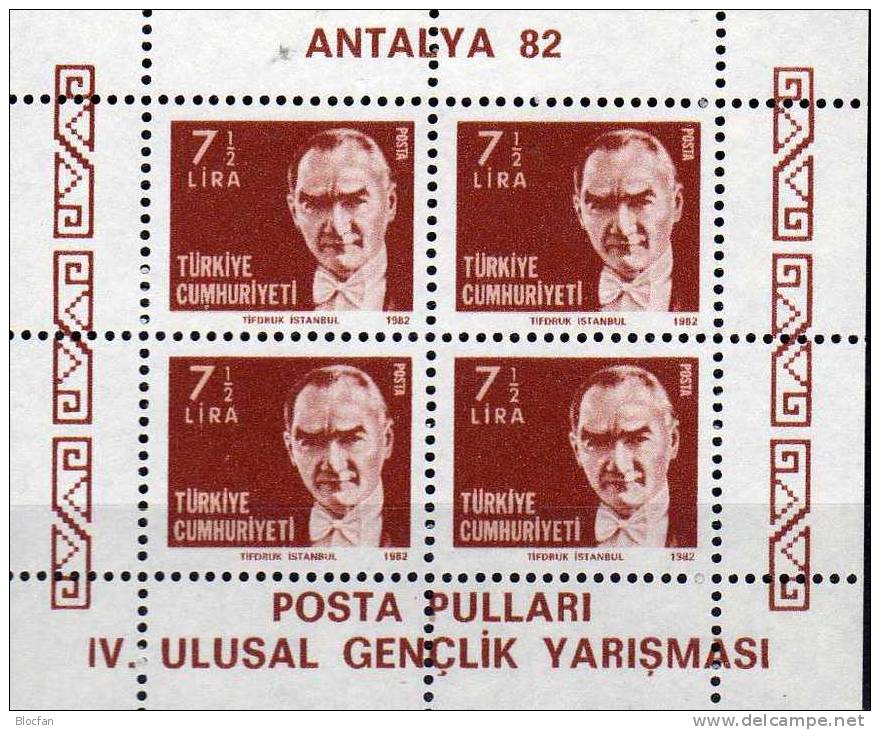 Exposition ANTALYA´´82 Türkei 2617A Im Block 22 ** 4€ Präsident Of Türkiye Atatürk  Fogli Philatelic Sheet Bf Turkey - Nuevos