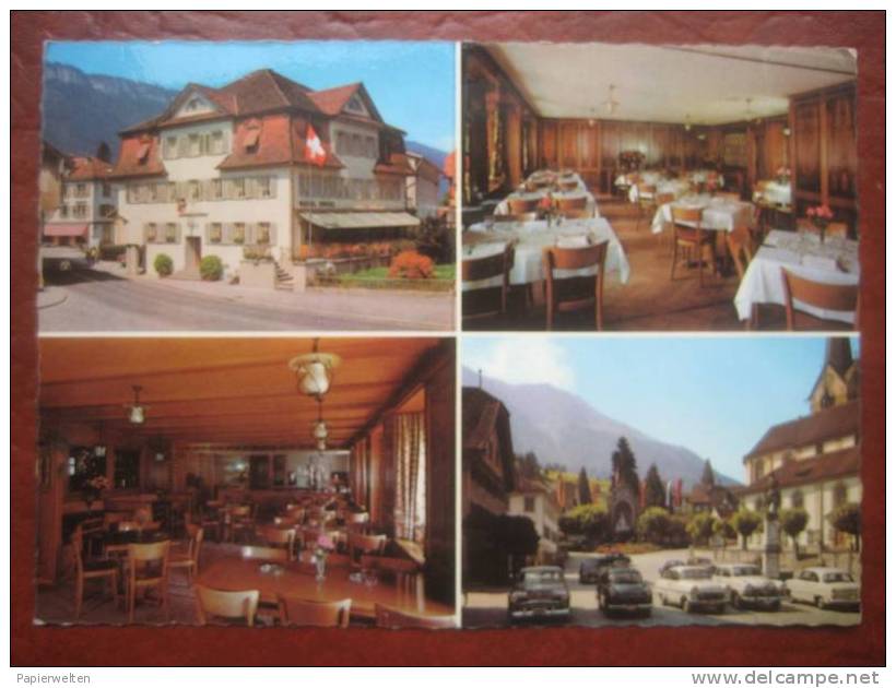Stans (NW) - Werbekarte (keine AK!) Mehrbildkarte Mit 4 Ansichten "Landgasthof + Hotel Engel" / Auto! - Stans