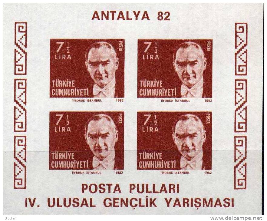 Exposition ANTALYA´1982 Türkei 2617B Im Block 22B ** 4€ 1.Präsident Of Türkiye Atatürk Fogli Philatelic Sheet Bf Turkey - Neufs