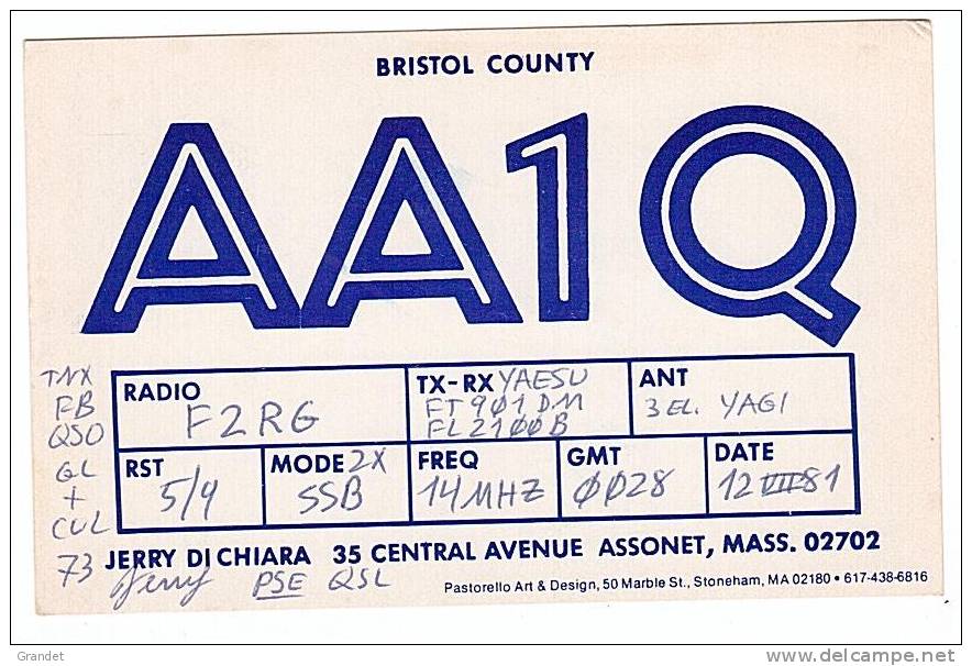 CARTE RADIO QSL - U.S.A. - MASSACHUSSETS - ASSONET - 1981. - Radio Amateur