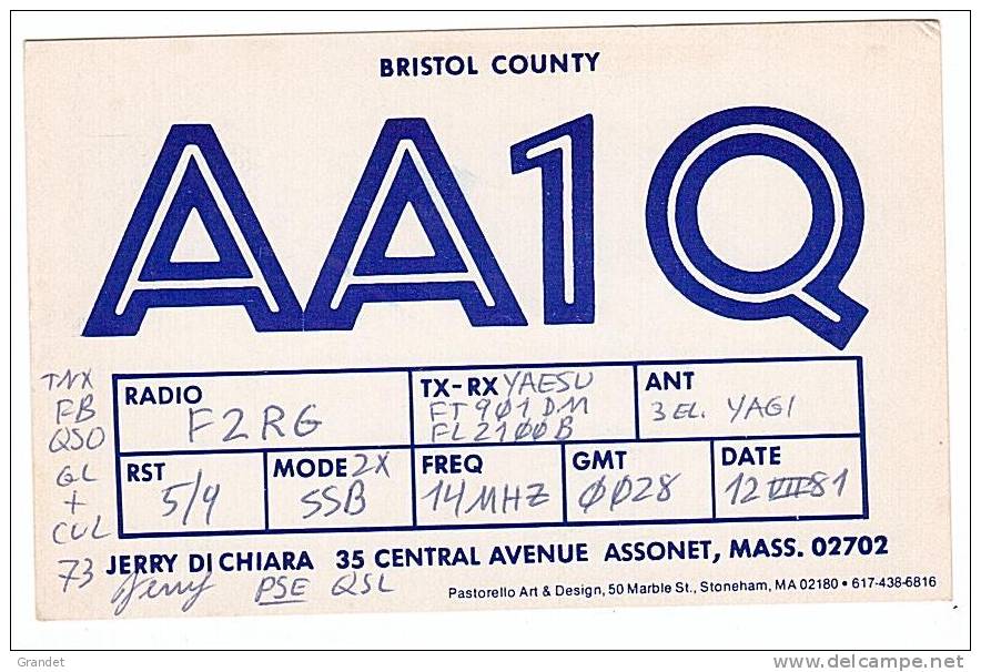 CARTE RADIO QSL - U.S.A. - MASSACHUSSETS - ASSONET - 1981. - Radio-amateur