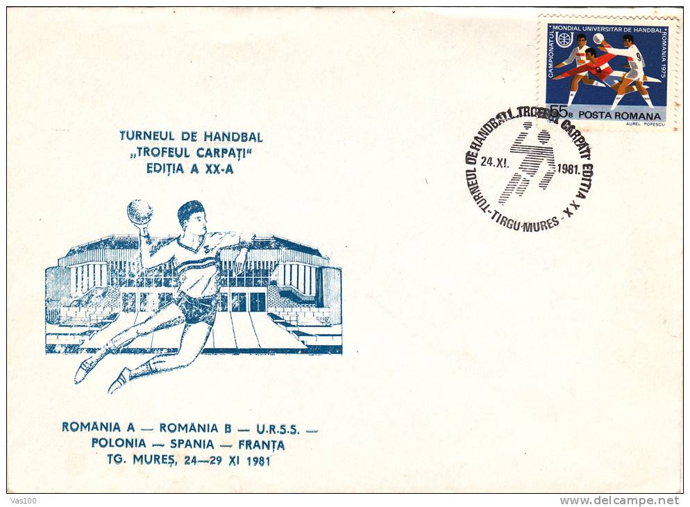 HANDBALL, 1981, SPECIAL COVER, OBLITERATION CONCORDANTE, ROMANIA - Balonmano