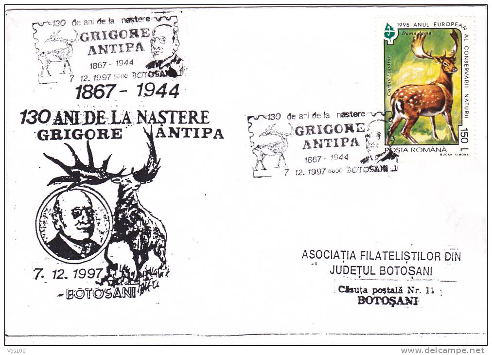 DEER, 1997, SPECIAL COVER, OBLITERATION CONCORDANTE, ROMANIA - Gibier