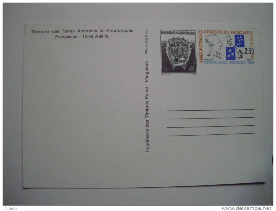 TAAF, ++ Postfrische GS 3/1989, Admiral Max Douguet, Mit Zusatzwerteindruck DS -,10 - Postal Stationery