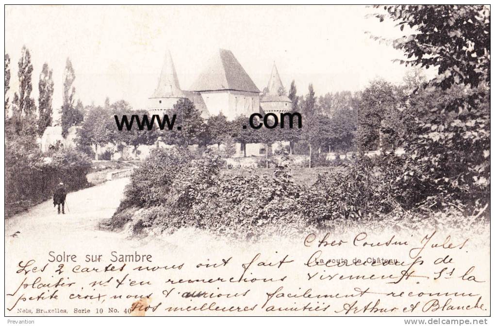 SOLRE Sur SAMBRE - La Route Du Château - Superbe Carte Animée Et Circulée 1908 - Erquelinnes