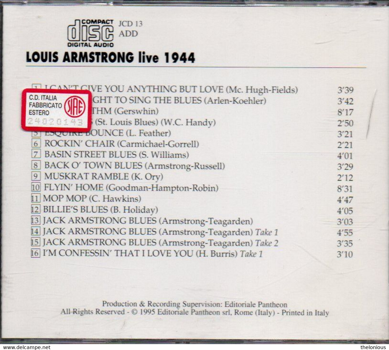 # CD: Louis Armstrong – Live 1944 - The Birth Of The All Stars - JCD 13 - Jazz