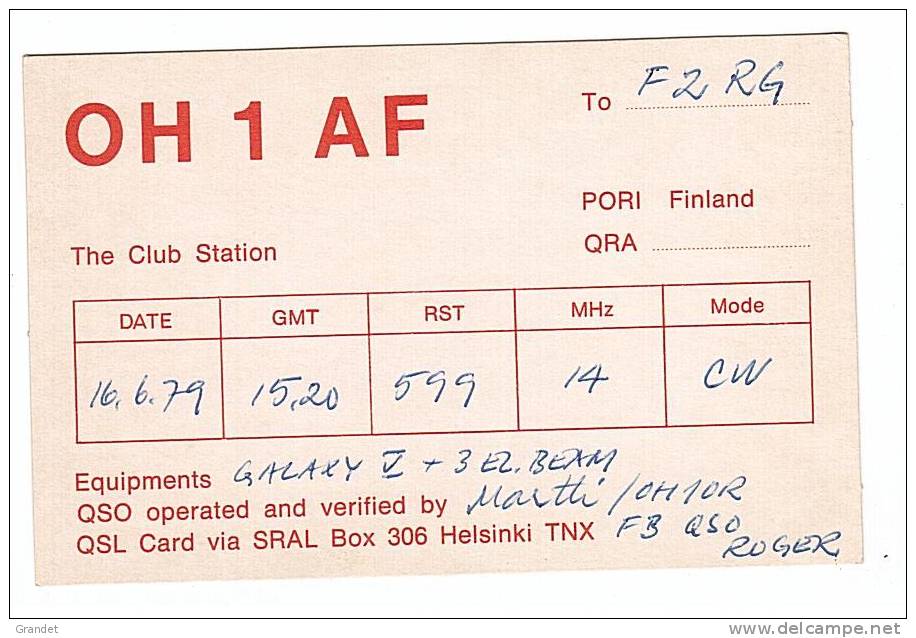 CARTE RADIO QSL - FINLANDE - PORI - HELSINKI - 1979. - Radio-amateur