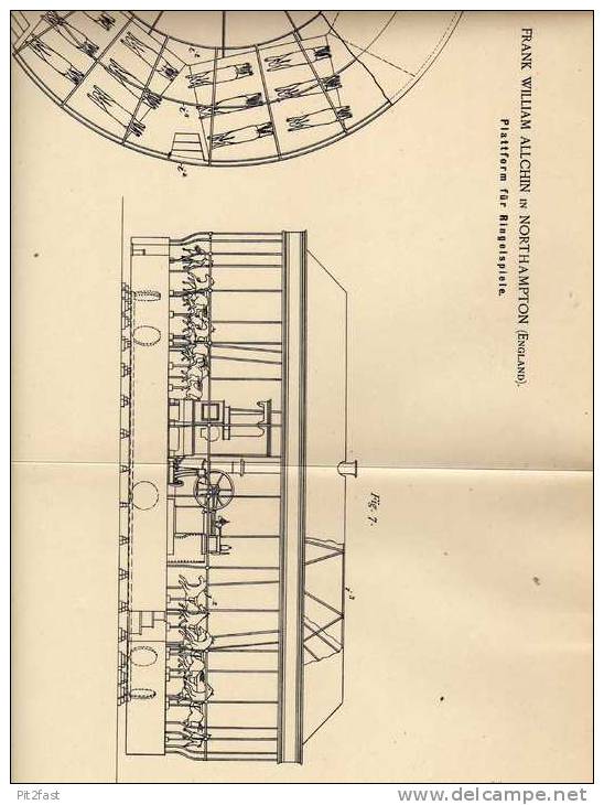 Original Patentschrift - F. Allchin In Northampton , England , 1889 , Plattform Für Ringelspiele , Karussell !!! - Toy Memorabilia