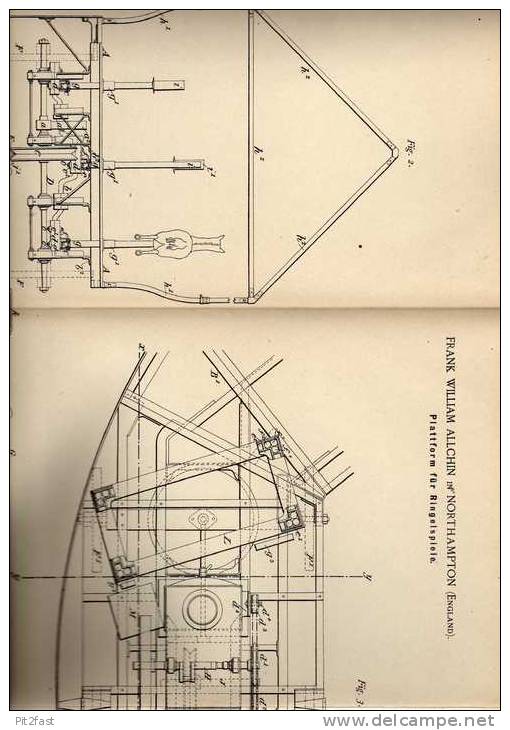 Original Patentschrift - F. Allchin in Northampton , England , 1889 , Plattform für Ringelspiele , Karussell !!!