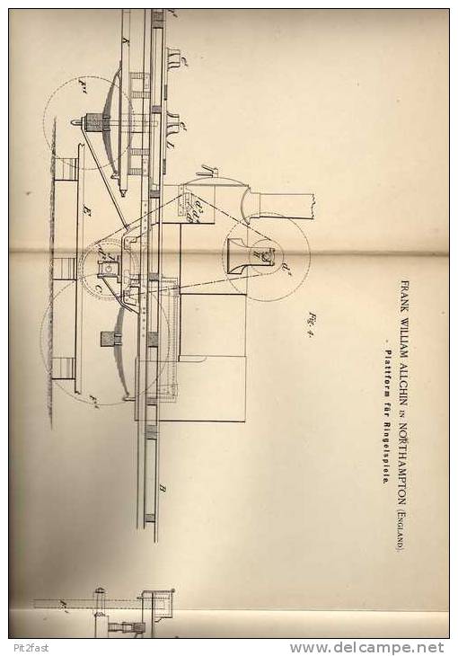 Original Patentschrift - F. Allchin in Northampton , England , 1889 , Plattform für Ringelspiele , Karussell !!!