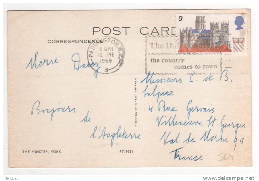 Timbre Yvert N° 564  / Carte , Postcard Du 12/06/69  Pour La France - Briefe U. Dokumente