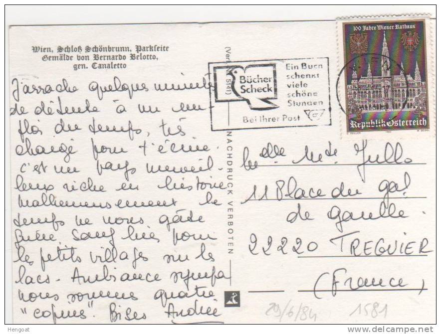 Timbre Yvert N° 1581  / Carte , Postcard  Du 29/6/84 Pour La France - Lettres & Documents