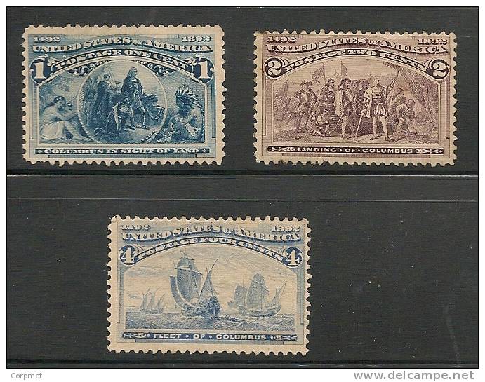 US - 1893 COLUMBIAN EXPOSITION ISSUE - Scott # 230 -231 - 233 UNUSED (No Gum) - Unused Stamps