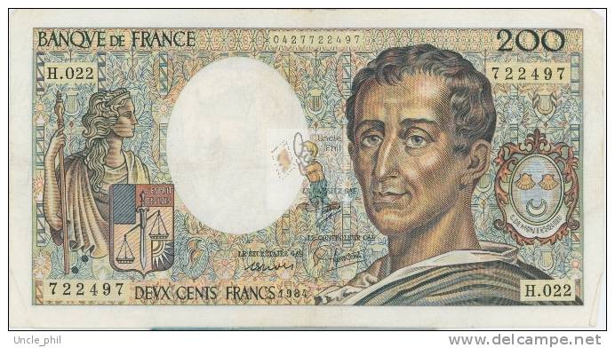MONTESQUIEU 200 FRANCS - 1984 - H.022 - O° - COTE IPCbanknotes: 40 Euros - 200 F 1981-1994 ''Montesquieu''