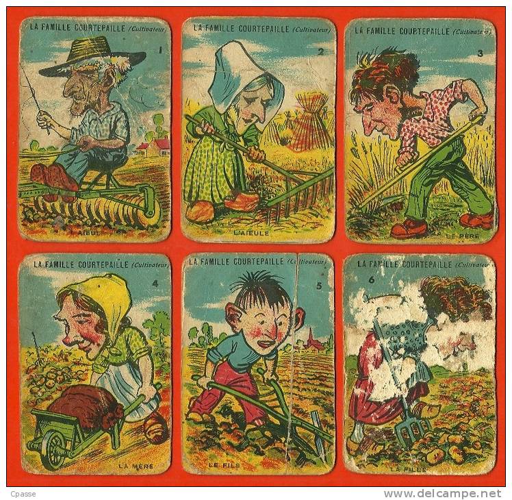 LOT De 6 Cartes " LA FAMILLE COURTEPAILLE " Caricature Métier Cultivateur (jeu Des 7 Familles) Agriculture °° En L´état - Autres & Non Classés