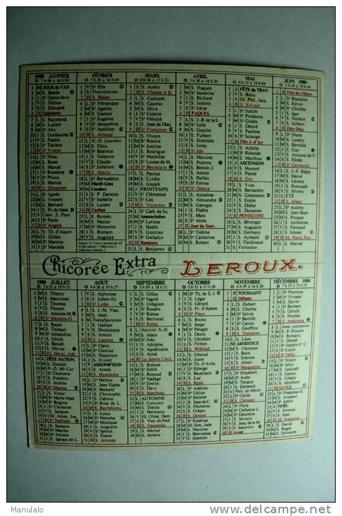 Calendrier Publicitaire Chicorée Extra Leroux - Année 1980 - Petit Format : 1971-80