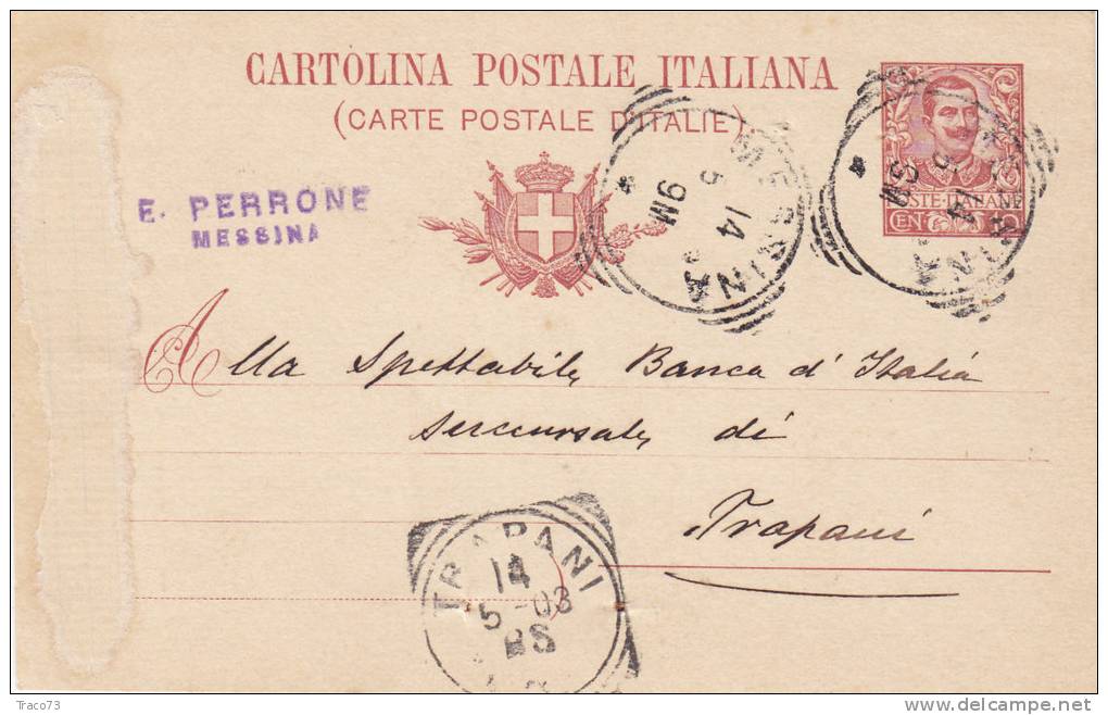 MESSINA / TRAPANI  - Card_ Cartolina Pubblicitaria  " E. PERRONE " -  1903 - Reclame