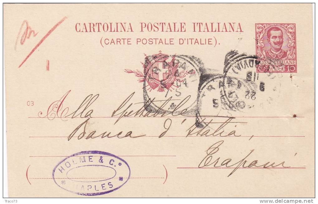 NAPOLI / TRAPANI  - Card_ Cartolina Pubblicitaria  " HOLME & C. " -  1904 - Publicité