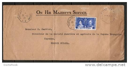 BRITISH GUIANA   Scott # 229 And FREE Frank On 1937 "O.H.M.S." COVER To FRENCH GUIANA OS-17 - Guayana Británica (...-1966)