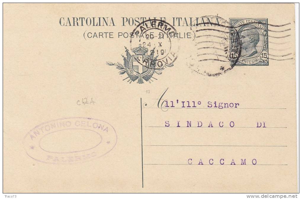 PALERMO  /  CACCAMO  - Card_ Cartolina Pubblicitaria  " Antonino CELONA  " -  1919 - Reclame