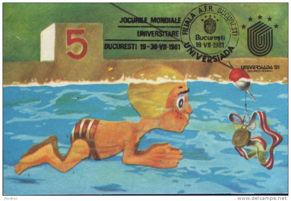 Romania-1981-Postcard-Swimming-World University Games-Bucuresti - Natation