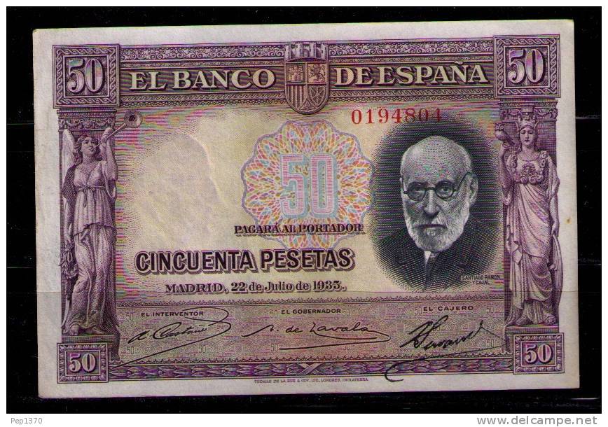 BILLETE DE 50 PESETAS DE 1935 - SIN SERIE - EXCELENTE - 50 Peseten