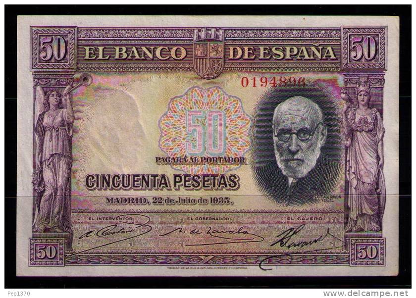 BILLETE DE 50 PESETAS DE 1935 - SIN SERIE - EXCELENTE - 50 Peseten