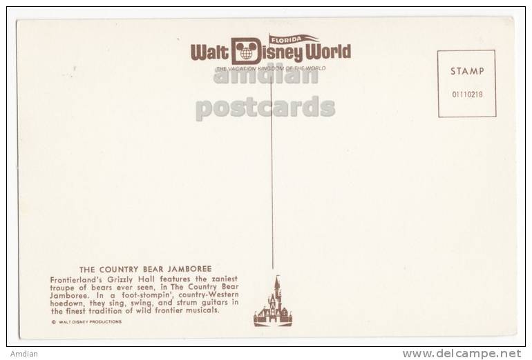 USA DISNEY WORLD FLORIDA~COUNTRY BEAR JAMBOREE~GRIZZLY HALL 1970s-1980s Vintage Postcard  [c2398] - Disneyworld
