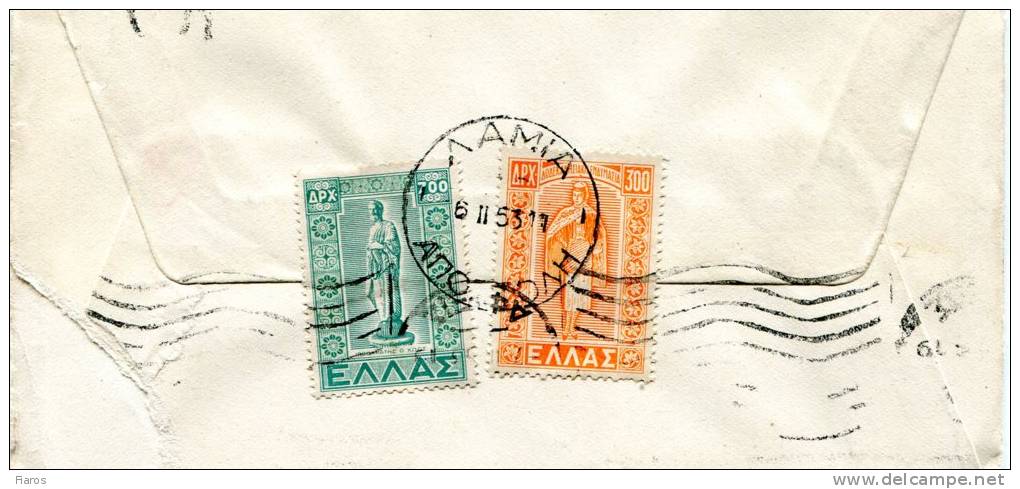 Greece- Cover Posted From Lamia [canc.6.2.1953 Type X Postmark, Arr.7.2.1953] To Athens (damaged) - Lettres & Documents