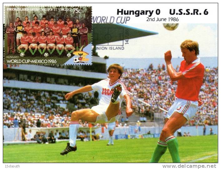 Union Island Grenadines Of St Vincent - 1986 World Cup Hungary Vs USSR Maxi Card - 1986 – Mexique