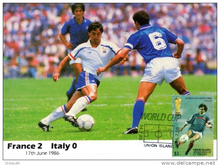 Union Island Grenadines Of St Vincent - 1986 World Cup France Vs Italy Maxi Card - 1986 – Mexique