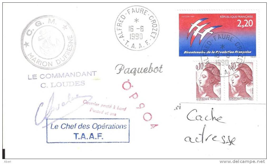 8441  MARION DUFRESNE - OP 90-4 - CROZET - PAQUEBOT - Lettres & Documents