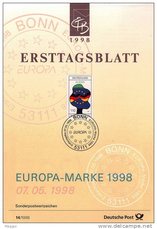 ALLEMAGNE  Carte  Notice 1er Jour  1998 Europa  Arbre - 1998