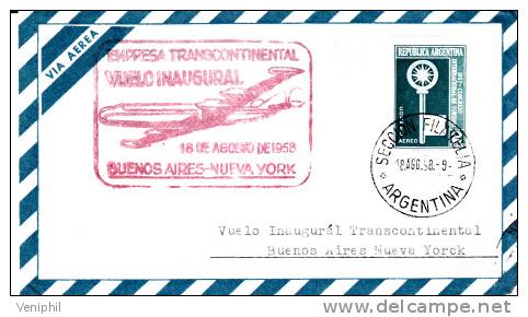 LETTRE ARGENTINE  VOL INAUGURAL BUENOS AIRES -NEW YORK- 18 AOUT 1958 - Autres & Non Classés