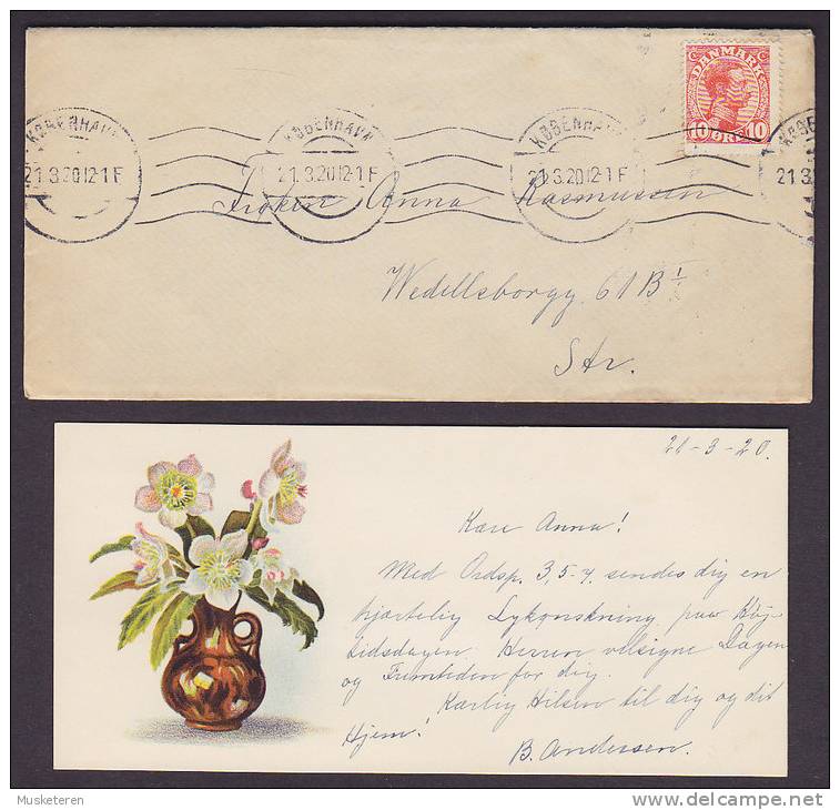 Denmark TMS Cds. KØBENHAVN 1920 Cover Incl. Card To KØBENHAVN STR. (2 Scans) - Lettres & Documents