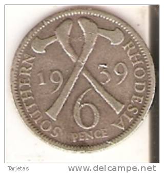 MONEDA DE PLATA DE RHODESIA  DE 6 PENCE DEL AÑO 1939  (COIN) SILVER,ARGENT. - Rhodesië