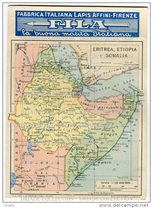 CALENDARIO PUBBLICITA FABBRICA ITALIANA LAPIS FILA ANNO 1936 COLONIE ITALIANE ERITREA ETIOPIA E SOMALIA - Petit Format : 1921-40