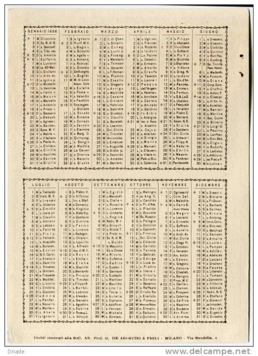 CALENDARIO PUBBLICITA FABBRICA ITALIANA LAPIS FILA ANNO 1936 COLONIE ITALIANE ERITREA ETIOPIA E SOMALIA - Kleinformat : 1921-40