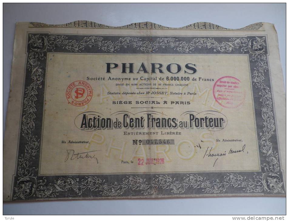 PHAROS (capital 6 Millions) 1926 - Other & Unclassified