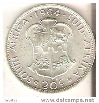 MONEDA DE PLATA DE SUDAFRICA DE 20C DEL AÑO 1964  (COIN) SILVER,ARGENT. - Sudáfrica