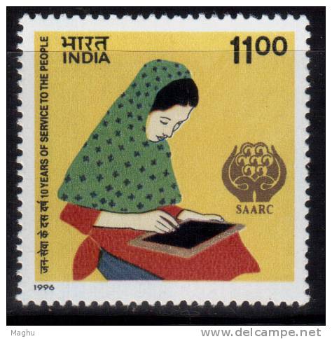 India MNH 1996, SAARC Year Of Literacy, Women Writing., Slate, Education, Costume - Unused Stamps