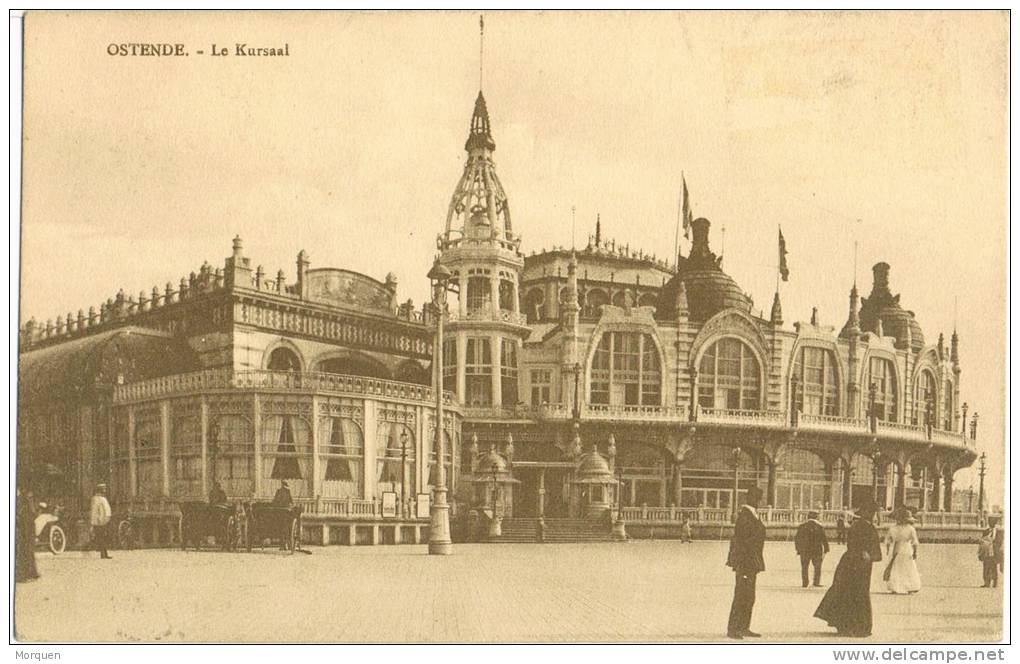 Postal OOSTENDE (Belgica)  1918. Bandeleta. Le Kursaal - Cartas & Documentos