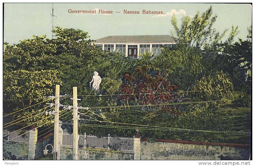 AMERICA BAHAMAS GOVERMENT HOUSE - NASSAU BAHAMAS  PHOTO BY J.O.SANDS,NASSAU OLD POSTCARD     OLD POSTCARD - Bahamas