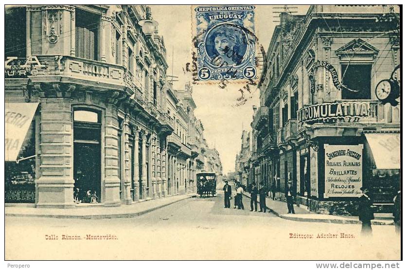 AMERICA URUGUAY CALLE RINCON MONTEVIDEO Horse-drawn Carts Or Horse Tram EDIT.AD.HNOS OLD POSTCARD - Uruguay